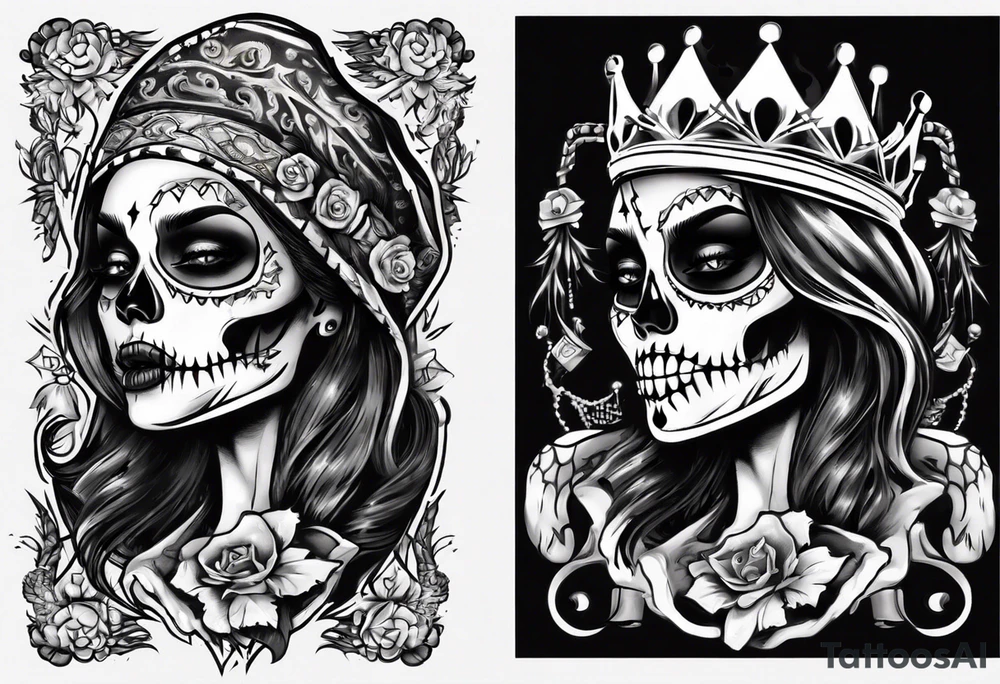 santa la muerta with money and crown
on the card tattoo idea
