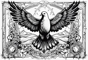 Something biblical quote, and gel, dove, crosses tattoo idea