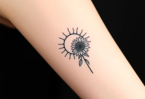 Shining Mystical sun with long  leaning sunflower sun tattoo idea