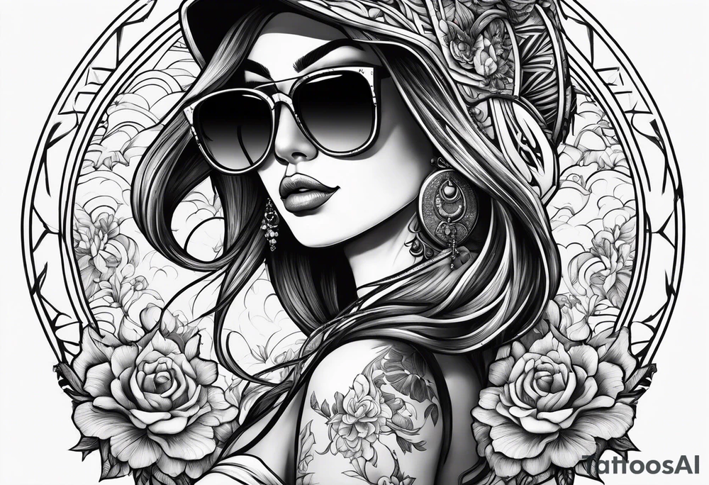 woman with big titts and a capricorn with sunglasses tattoo idea
