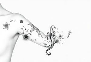 Underwater Flowers, shells, turtle, seahorse,  bubbles, jellyfish, feminine tattoo idea