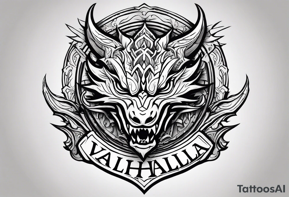 Valhalla sword shield dragon head tattoo idea