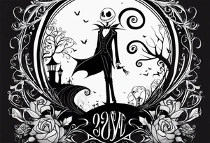 A full length Jack skellington the tim burton version looking down excited to see you for a calf tattoo tattoo idea