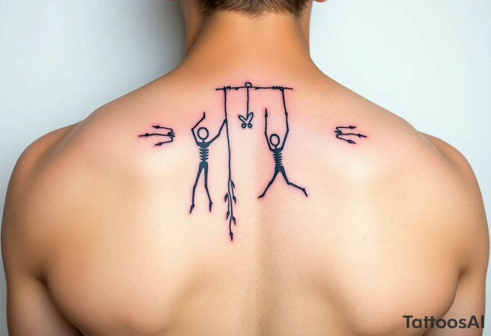 Hanging stick figures tattoo idea