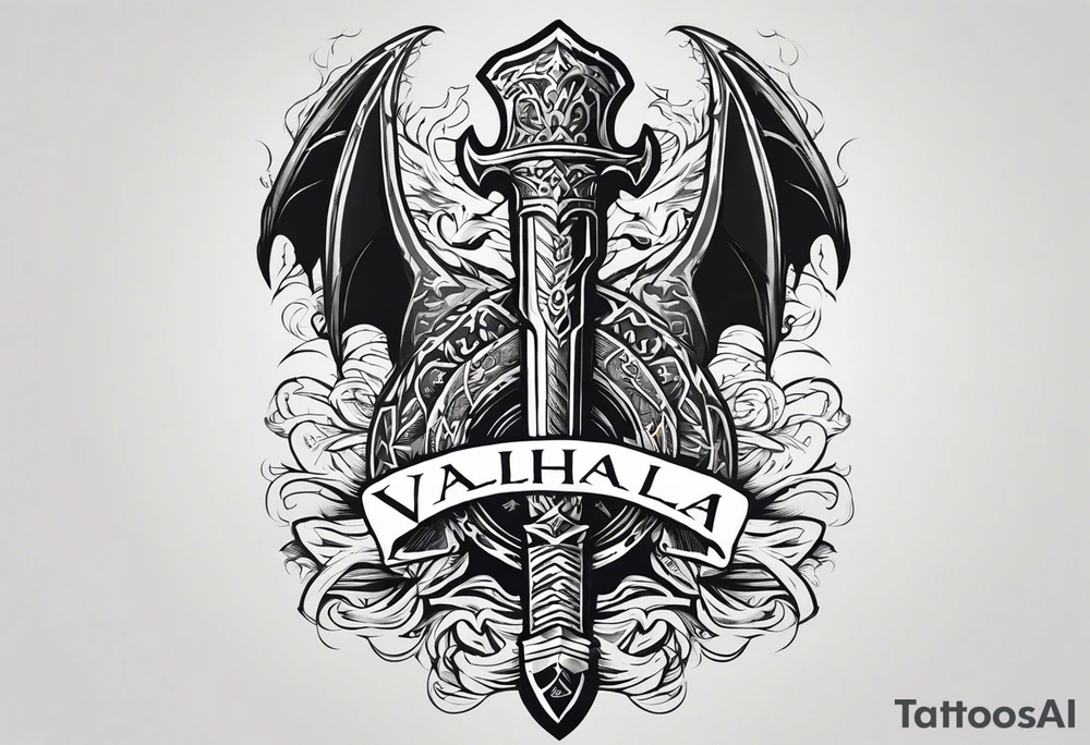 Valhalla death 
prayer sword dragon head axe tattoo idea
