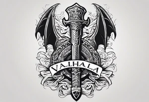 Valhalla death 
prayer sword dragon head axe tattoo idea