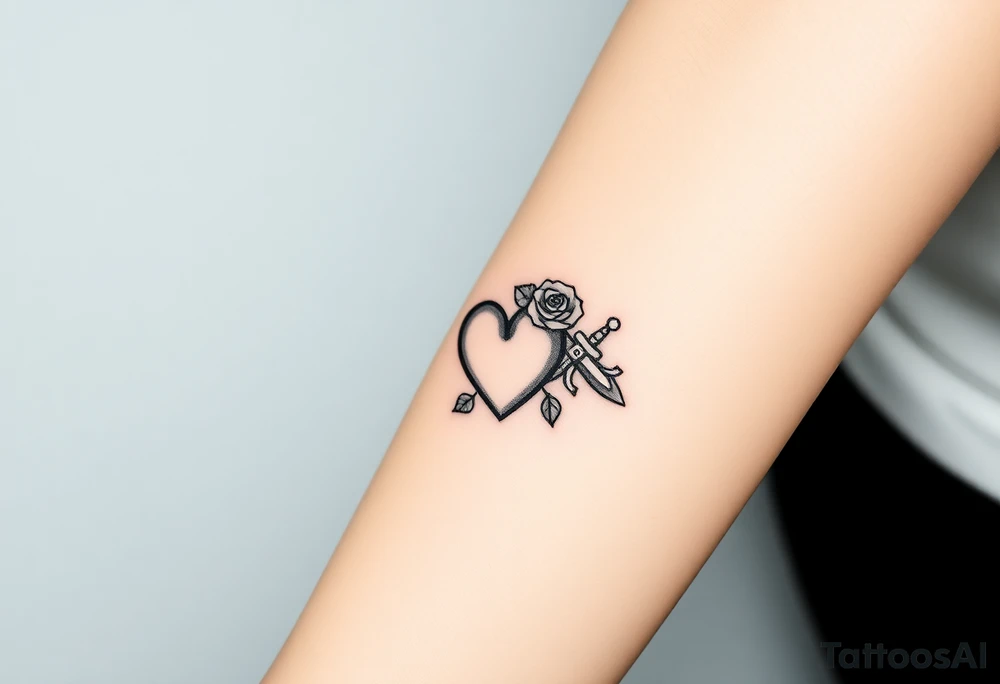 dagger piercing a heart with roses tattoo idea