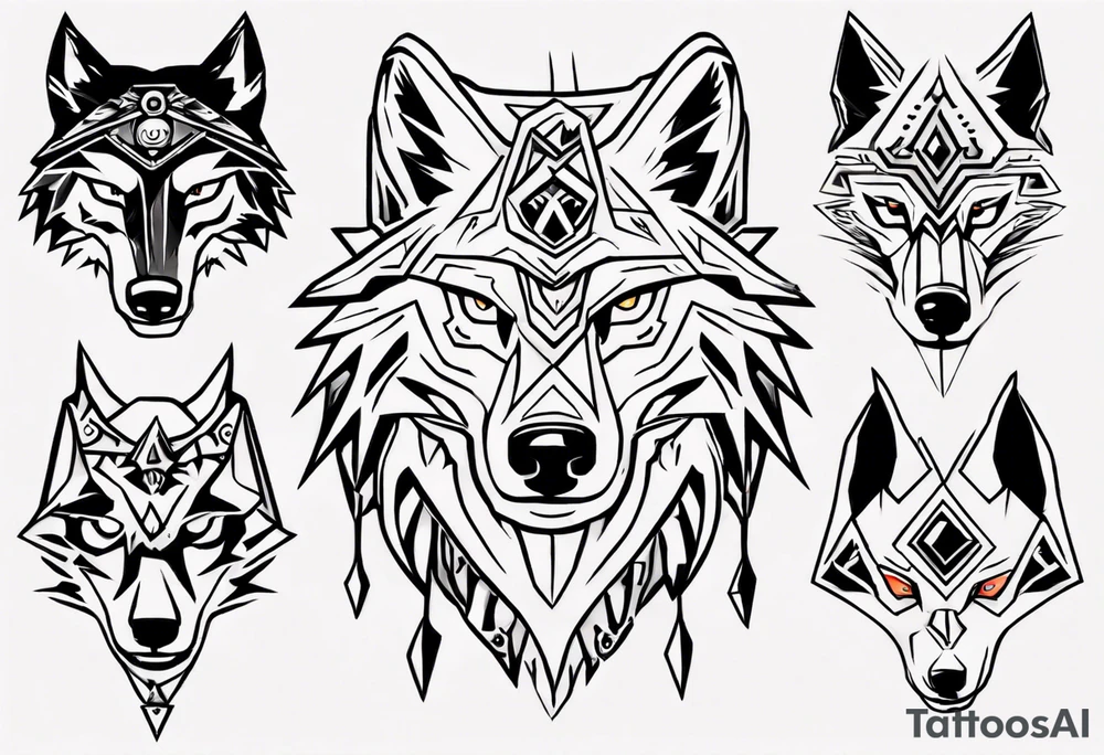 wolf head in zelda style tattoo idea