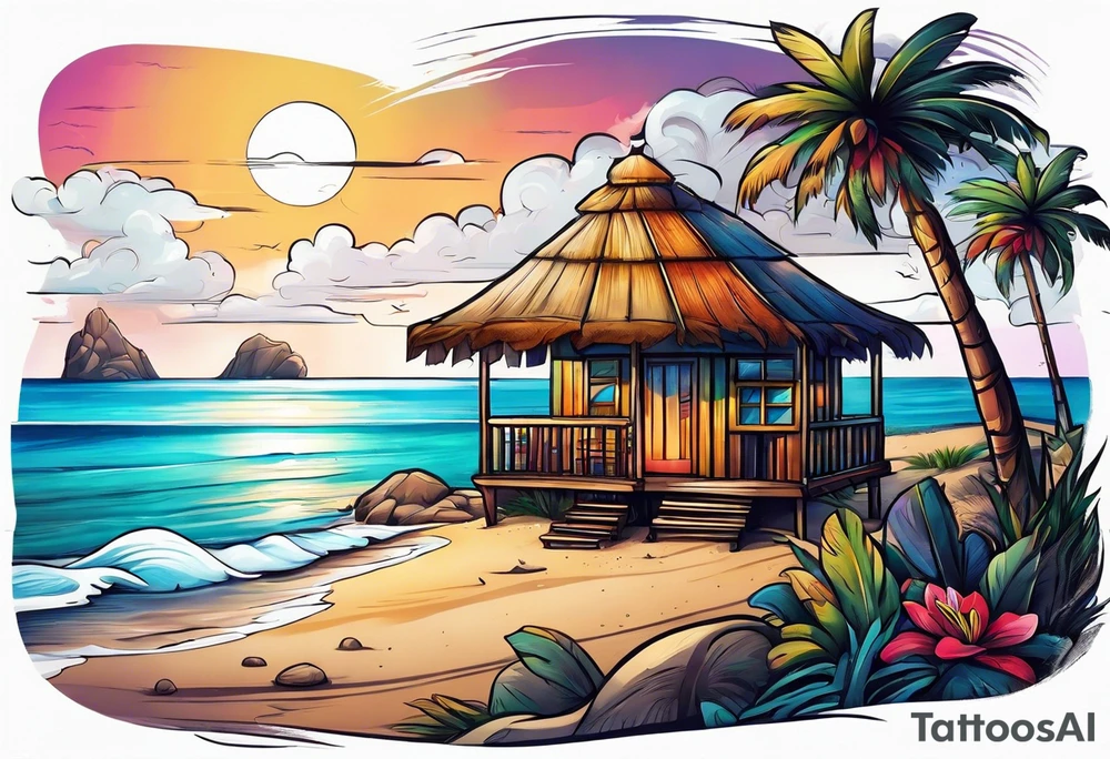 cabana on a beach tattoo idea