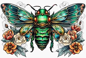 cicada with human skull tattoo idea