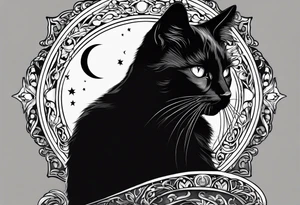 Photo realistic black cat head only facing forward add moon tattoo idea