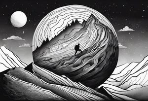 Sisyphus rolling a rock up a hill tattoo idea