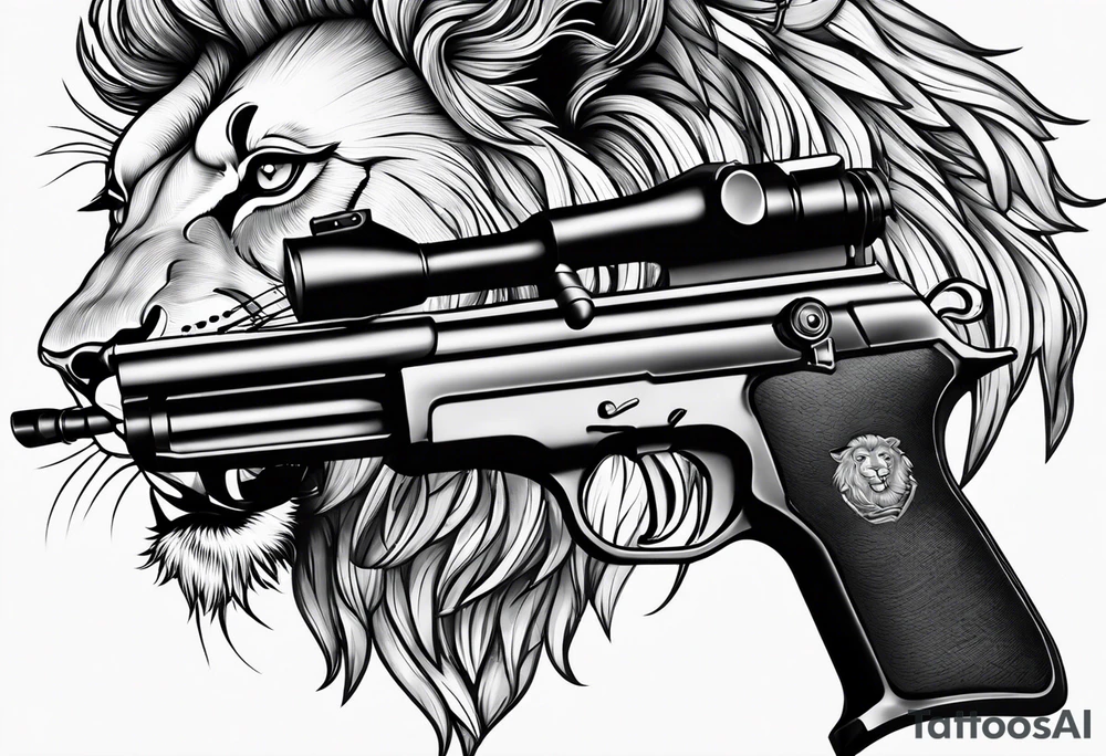 Lion and gun tattoo idea