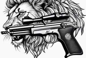 Lion and gun tattoo idea