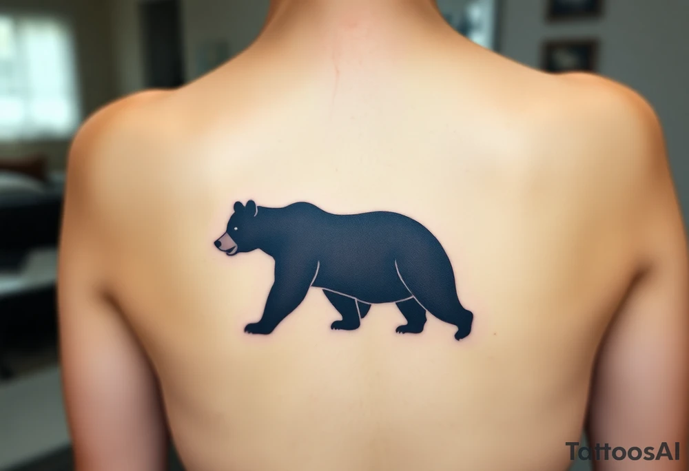 A mama and baby bear silhouette walking together, symbolizing strength and love. (Color: Deep black with a subtle white glow around the edges) tattoo idea