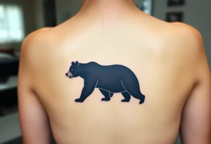 A mama and baby bear silhouette walking together, symbolizing strength and love. (Color: Deep black with a subtle white glow around the edges) tattoo idea