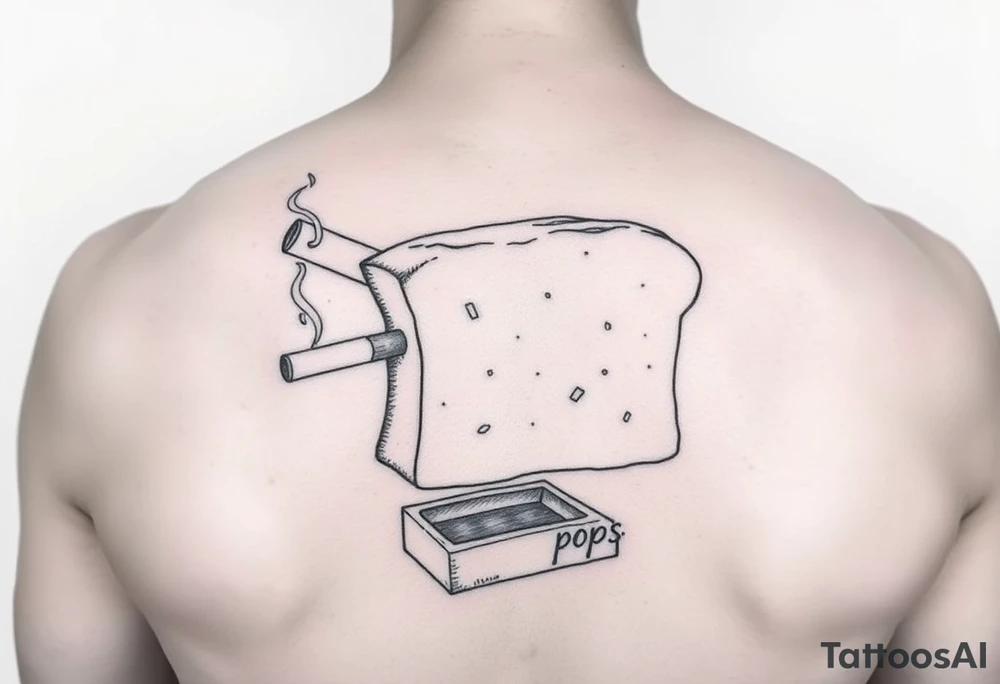 A loaf of bread smoking a cigarette with a ashtray  and pops written tattoo idea