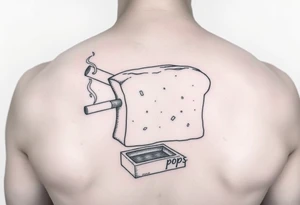 A loaf of bread smoking a cigarette with a ashtray  and pops written tattoo idea