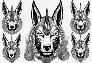 Angry anubis with rebirth background tattoo idea