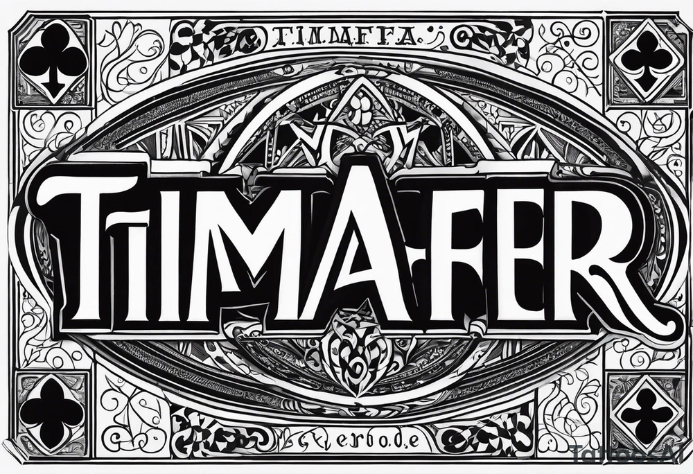 “Timafer” words with deck of cards and magic tattoo idea