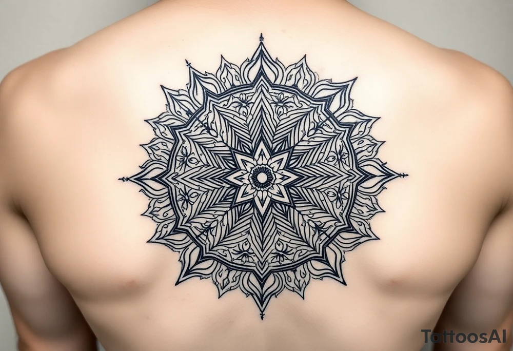 intricate mandala with sacred geometry and cosmic elements tattoo idea