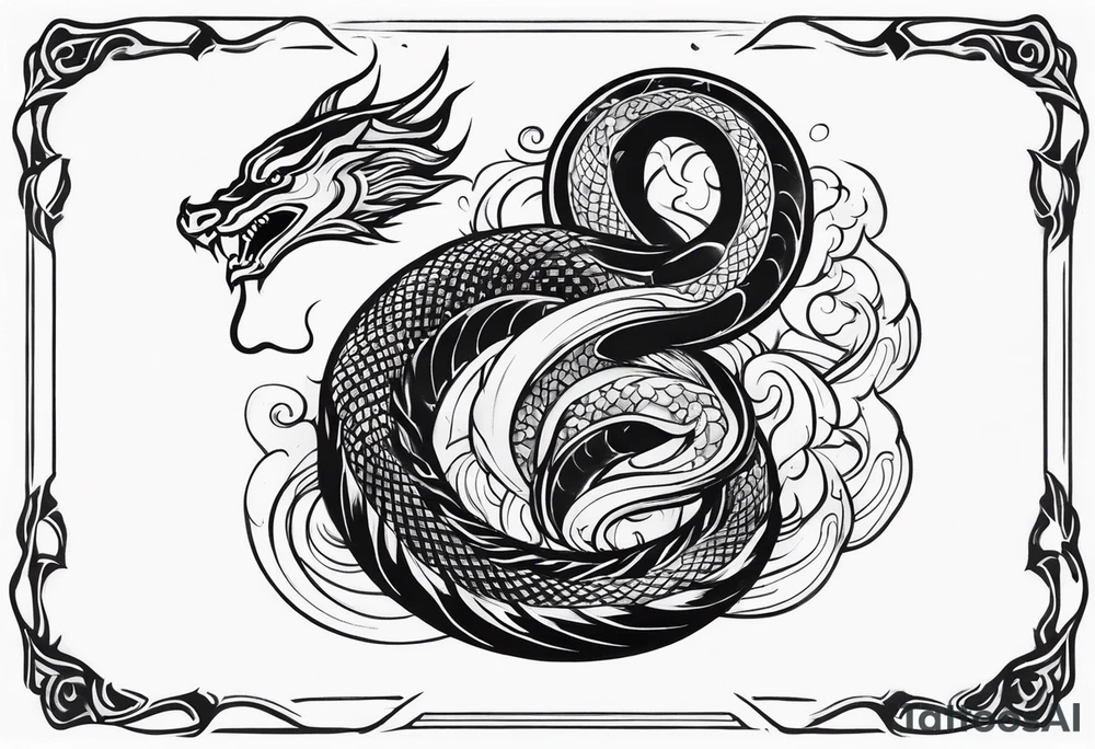 mythical serpent with smoke body tattoo idea