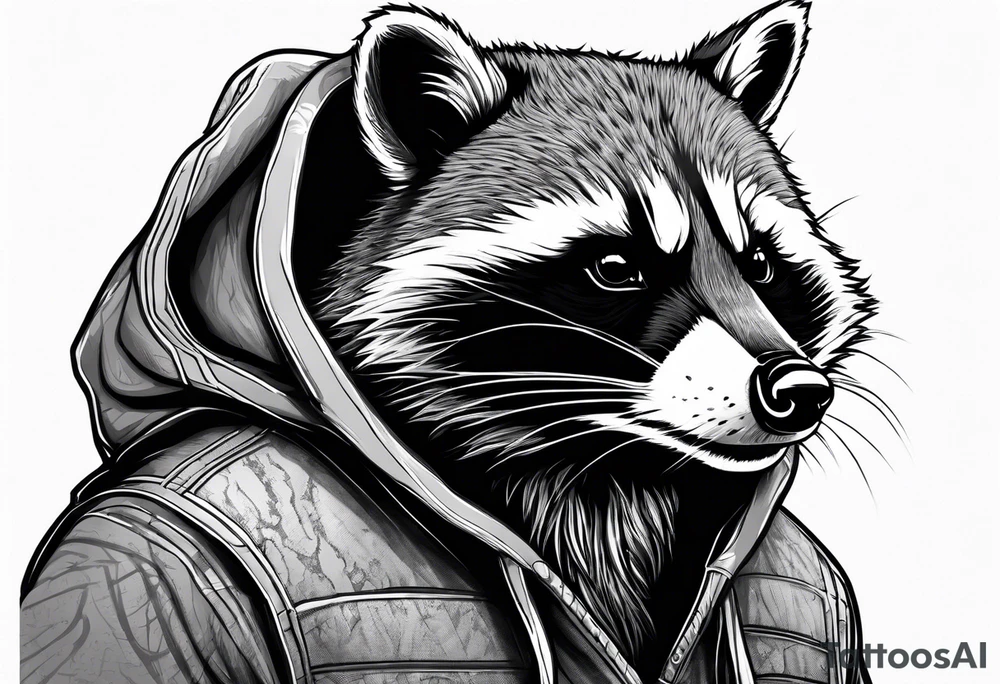 raccoon wearing a Superman hoodie tattoo idea