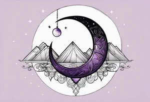 a crescent-shaped moon in amethyst tattoo idea