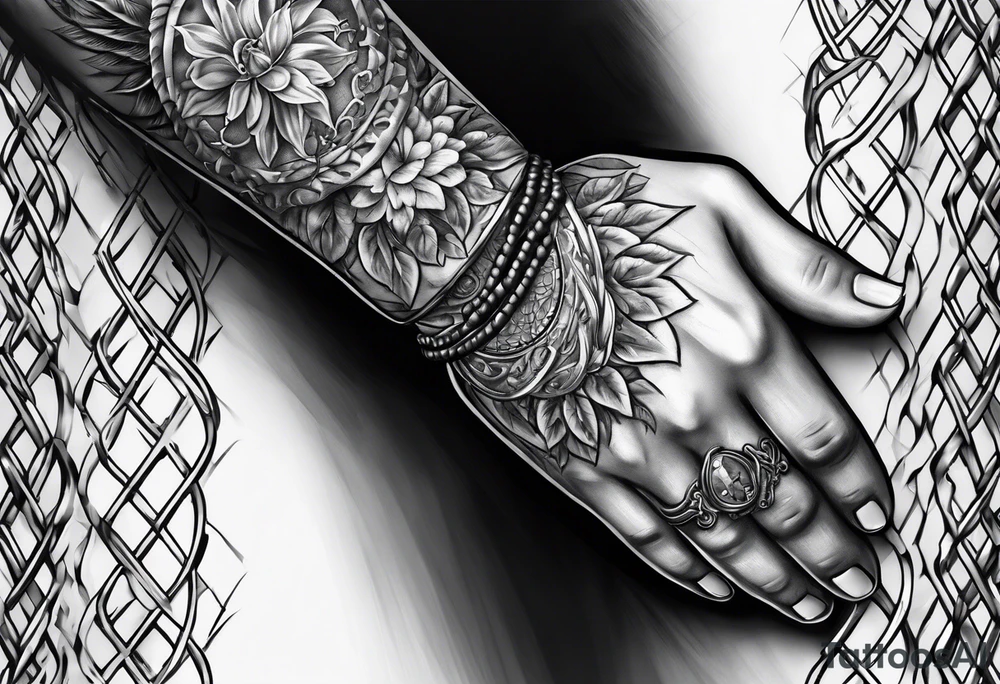 praying hands with chain tattoo idea