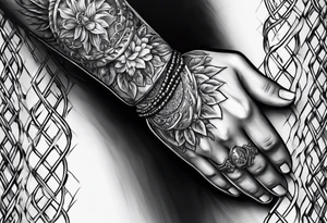 praying hands with chain tattoo idea