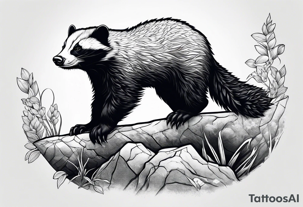 honey badger climbing from down below, claws, gentle face tattoo idea