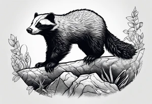 honey badger climbing from down below, claws, gentle face tattoo idea