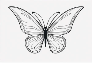 A minimalist butterfly tattoo that incorporates the name Emilia in cursive line art tattoo idea