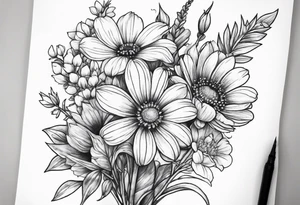 small long stem wildflower bouquet tattoo idea