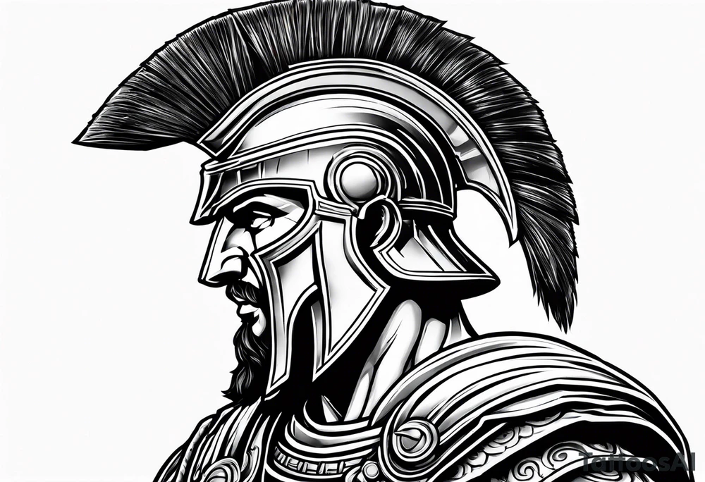 Side profile Spartan Solider ancient roman city in the middle tattoo idea
