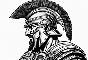 Side profile Spartan Solider ancient roman city in the middle tattoo idea