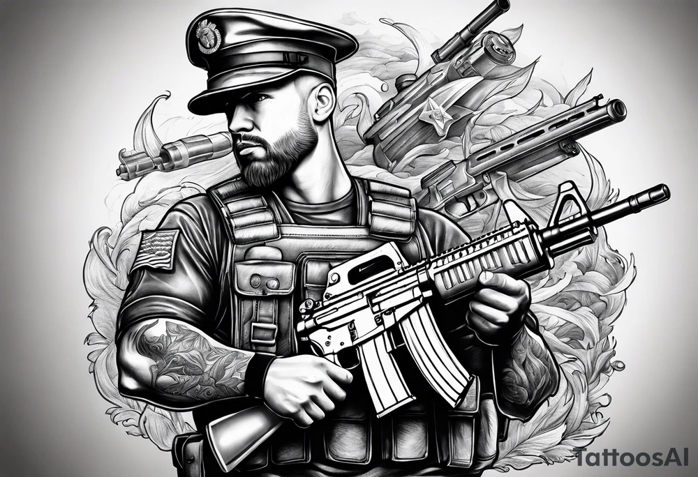 A tattoo of marine and guns tattoo idea