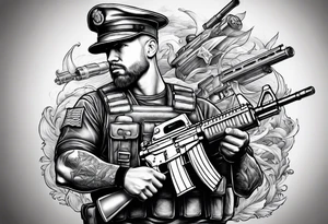 A tattoo of marine and guns tattoo idea