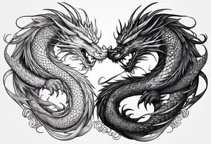 Ying yang dragons in a swirl fighting eachother , with full bodies tattoo idea