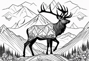 majestic elk with mountains in the background tattoo idea