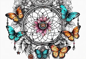 Dream catchers, butterflies, and lotus flowers tattoo idea