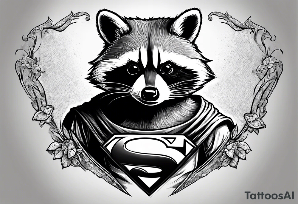 raccoon wearing a Superman t-shirt tattoo idea