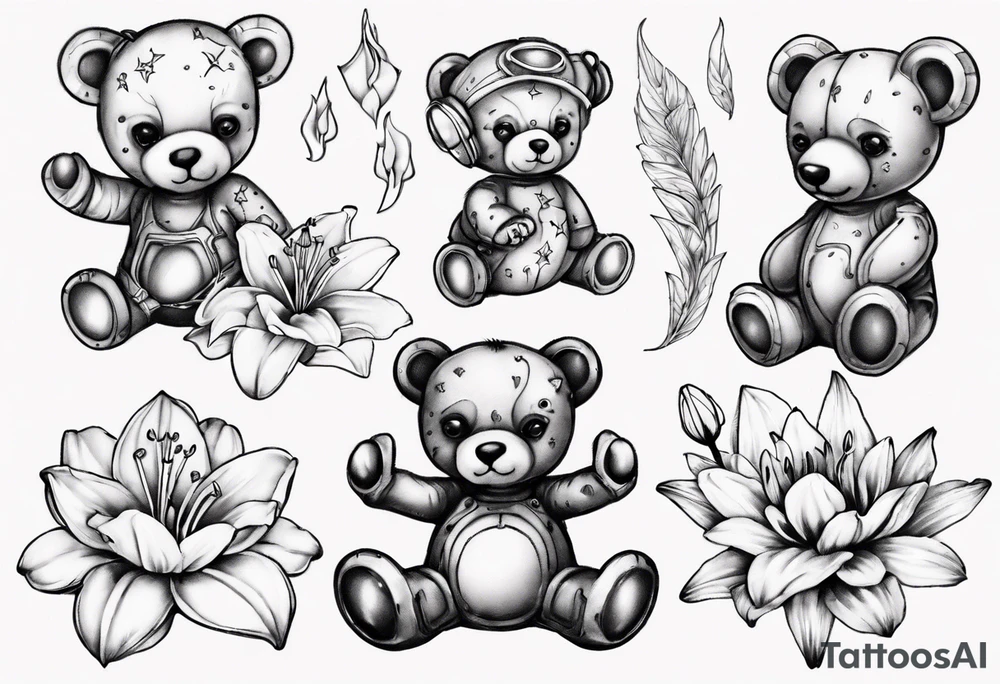 Teddy bear Lily space tattoo idea