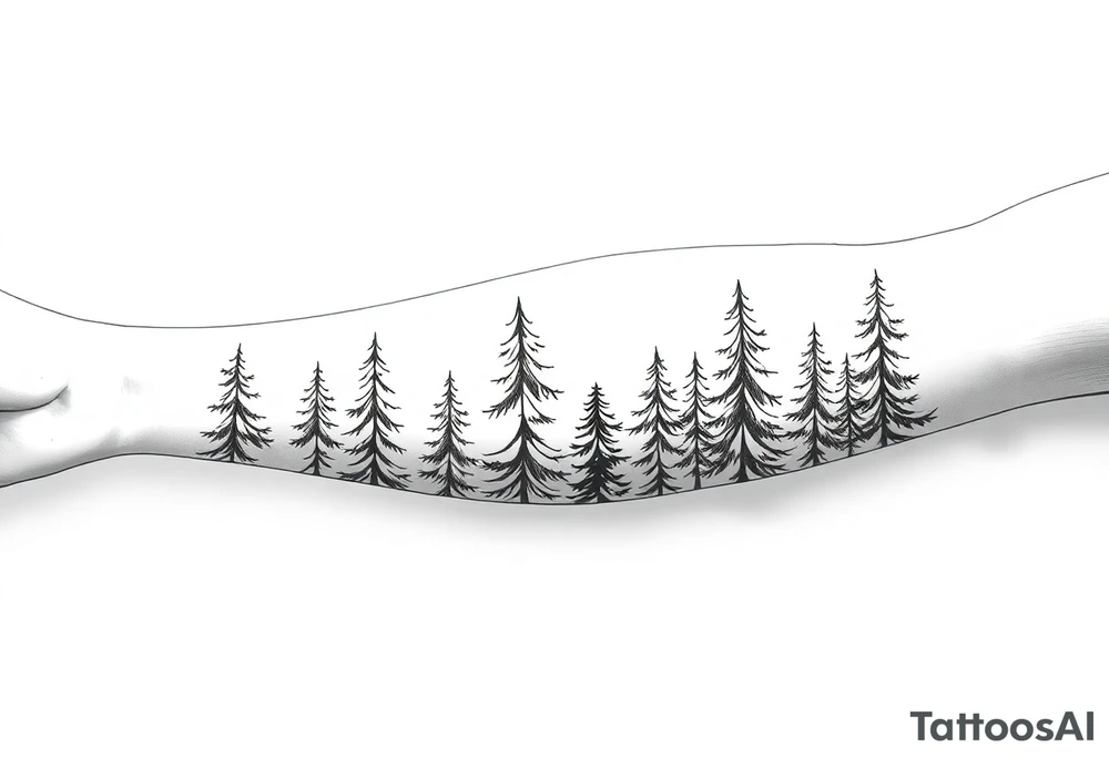 Coniferous forest tattoo sleeve black and gray tattoo idea