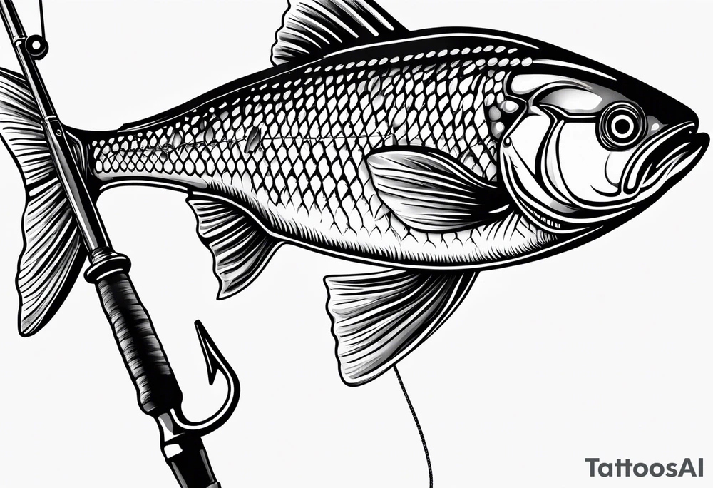 fishing-pole and line with hook tattoo idea
