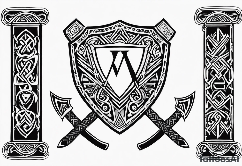 Valhalla shield valknut sword axe tattoo idea