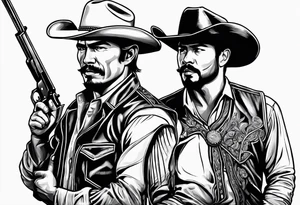 A cowboy and a mexican having a mexican standoff draw tattoo idea