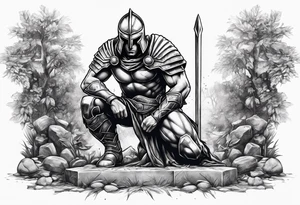 Spartan kneeling on a grave tattoo idea