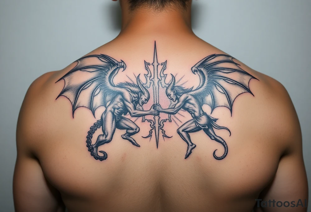 Demons and angels fighting tattoo idea