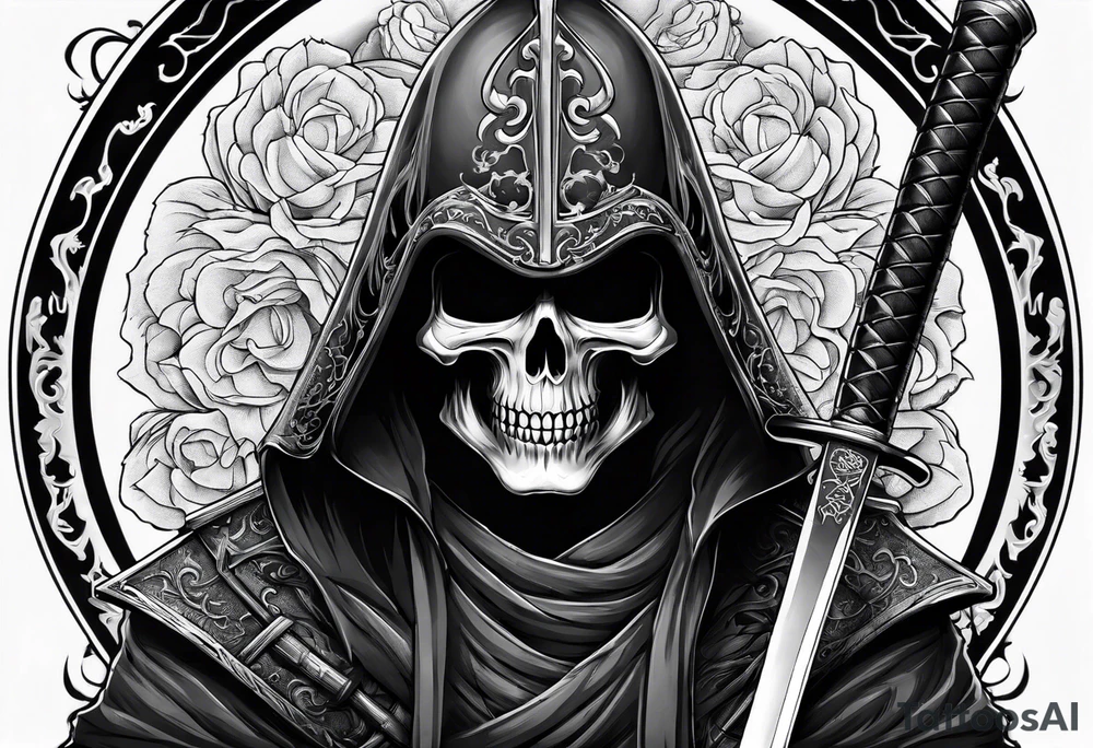 katana with grim reaper tattoo idea